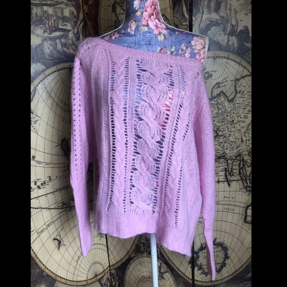 Juicy oversized mohair wool crewneck open knit sweater in bubblegum pink L - Picture 1 of 8